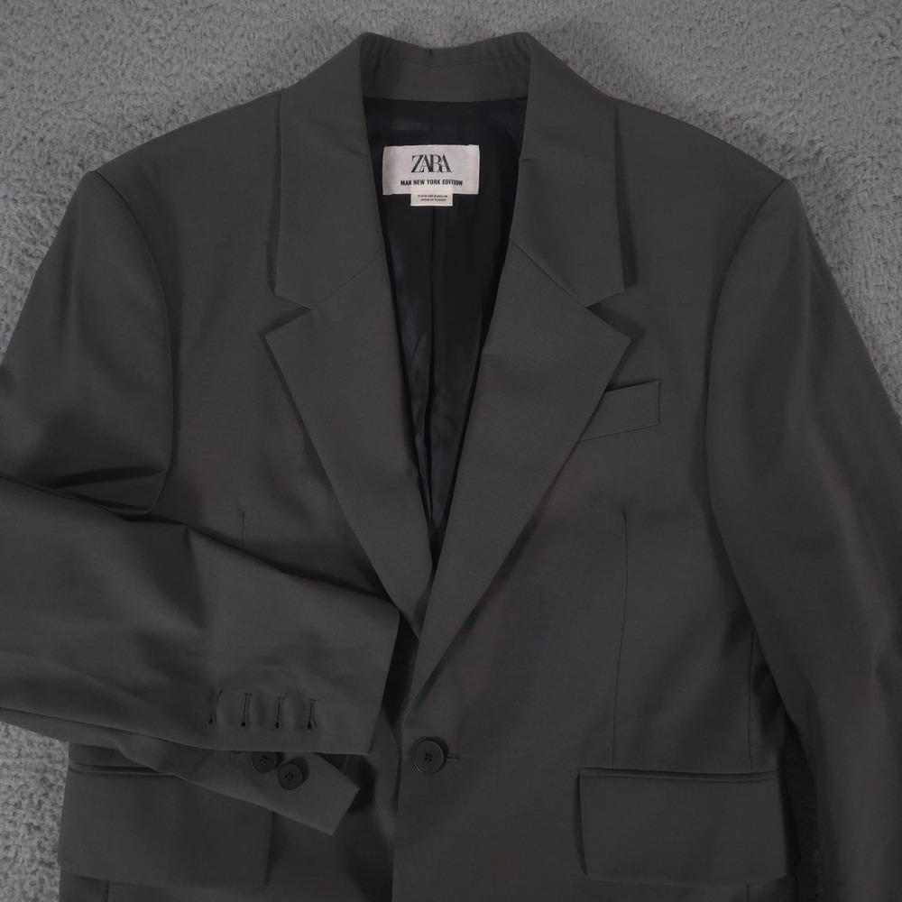 Zara Blazer Men Small Gray Surgeon Cuff Suit Jacket Stretch Sport Coat Preppy